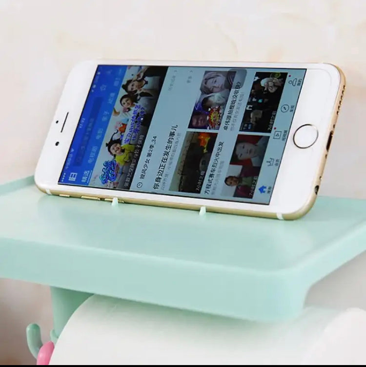 Toilet Paper Roll Holder with Phone Shelf, Wall-Mounted Paper Dispenser, Wall Hanging Tissue Storage Rack Toilet Paper Roll Holder with Phone Shelf, Wall-Mounted Paper Dispenser, Wall Hanging Tissue Storage Rack